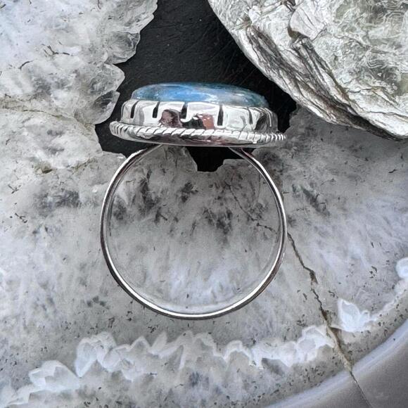 Sterling Silver Southwestern Style Oval Chrysocolla Ring Size 9.5 For Women - Picture 8 of 10